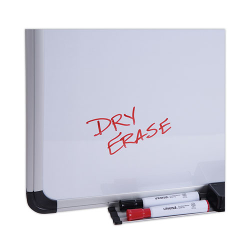 Picture of Deluxe Porcelain Magnetic Dry Erase Board, 36" x 24", White Surface, Silver/Black Aluminum Frame