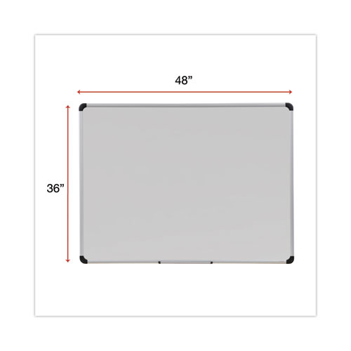 Picture of Deluxe Porcelain Magnetic Dry Erase Board, 48" x 36", White Surface, Silver/Black Aluminum Frame