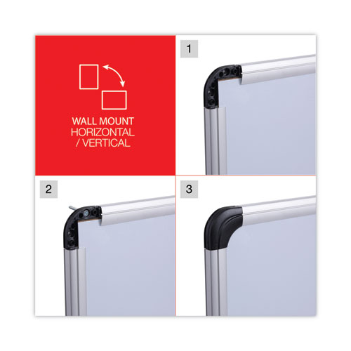 Picture of Deluxe Porcelain Magnetic Dry Erase Board, 48" x 36", White Surface, Silver/Black Aluminum Frame