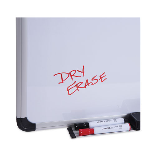 Picture of Deluxe Porcelain Magnetic Dry Erase Board, 48" x 36", White Surface, Silver/Black Aluminum Frame