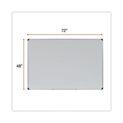 Picture of Deluxe Porcelain Magnetic Dry Erase Board, 72" x 48", White Surface, Silver/Black Aluminum Frame