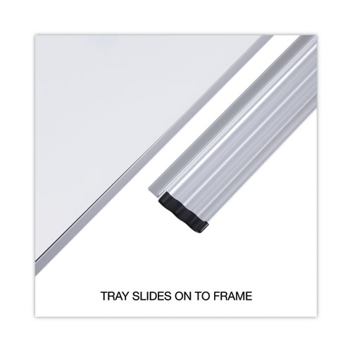 Picture of Deluxe Porcelain Magnetic Dry Erase Board, 72" x 48", White Surface, Silver/Black Aluminum Frame