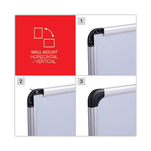 Picture of Deluxe Porcelain Magnetic Dry Erase Board, 72" x 48", White Surface, Silver/Black Aluminum Frame