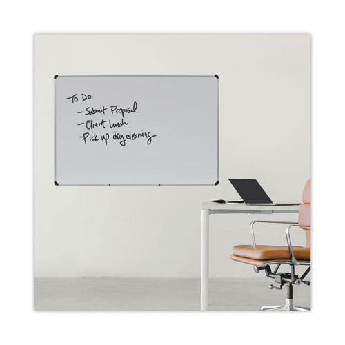 Picture of Deluxe Porcelain Magnetic Dry Erase Board, 72" x 48", White Surface, Silver/Black Aluminum Frame