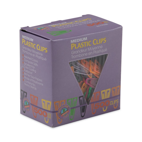 Picture of Plastic Paper Clips, Medium, Smooth, Assorted Colors, 500/Box