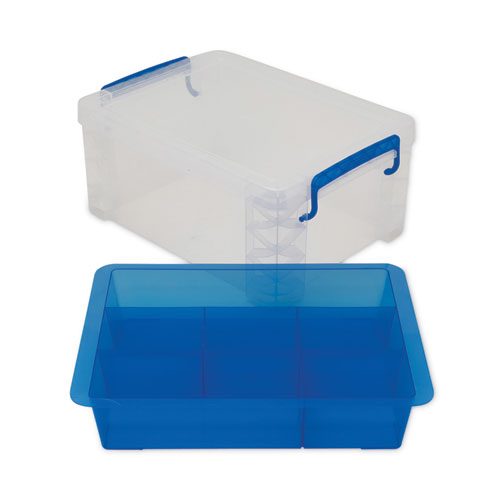Picture of Super Stacker Divided Storage Box, 6 Sections, 10.38" x 14.25" x 6.5", Clear/Blue
