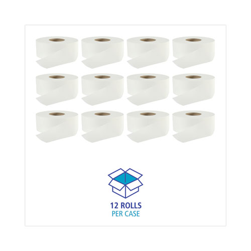 Picture of Jumbo Roll Bathroom Tissue, Septic Safe, 2-Ply, White, 3.2" x 525 ft, 12 Rolls/Carton