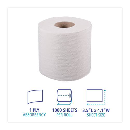 Picture of 1-Ply Toilet Tissue, Septic Safe, White, 1,000 Sheets, 96 Rolls/Carton