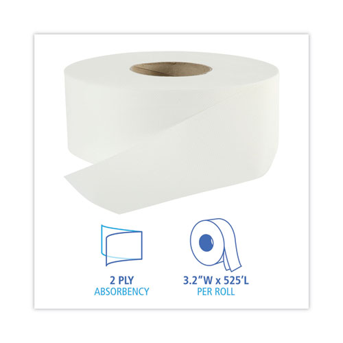 Picture of Jumbo Roll Bathroom Tissue, Septic Safe, 2-Ply, White, 3.2" x 525 ft, 12 Rolls/Carton