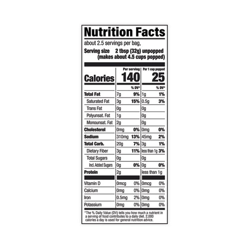 Picture of Butter Lovers Microwave Popcorn, 2.75 oz Bag, 36/Carton