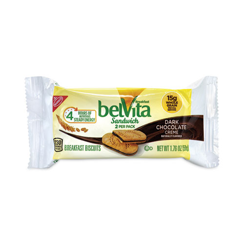 Picture of belVita Breakfast Biscuits, Dark Chocolate Creme Breakfast Sandwich, 1.76 oz Pack, 25 Packs/Carton
