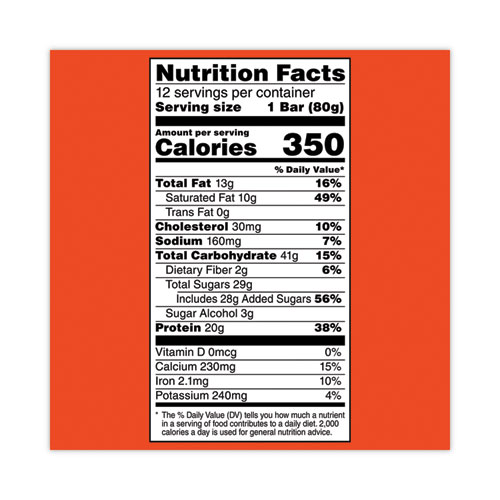 Picture of Recover Chocolate Chip Whey Protein Bar, 2.8 oz Bar, 12 Bars/Carton