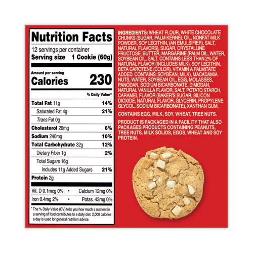 Picture of White Chunk Macadamia Cookies, 2.1 oz, Individually Wrapped Pack, White Chocolate, 12/Carton