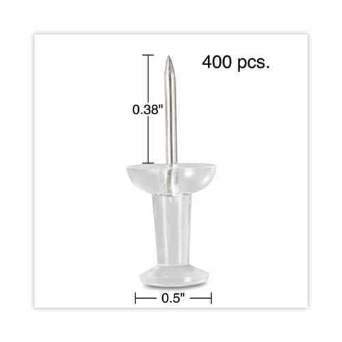 Picture of Clear Push Pins, Plastic, Clear, 0.38", 400/Pack