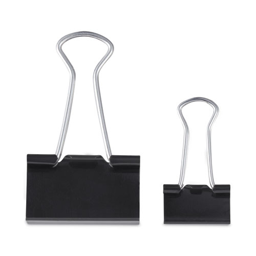 Picture of Binder Clips with Storage Tub, (50) Small (0.75"), (10) Medium (1.25"), Black/Silver