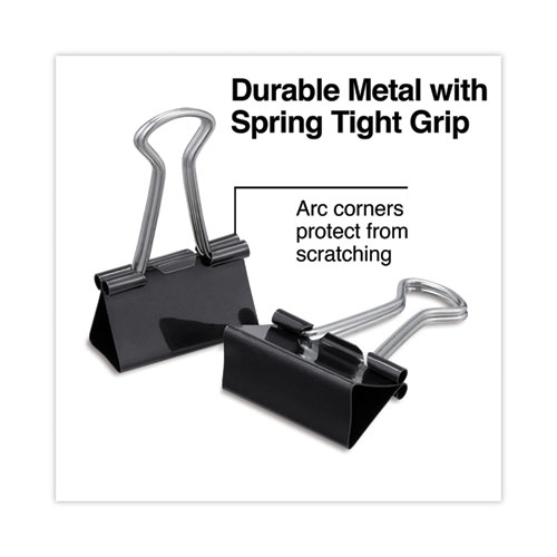 Picture of Binder Clips with Storage Tub, (50) Small (0.75"), (10) Medium (1.25"), Black/Silver