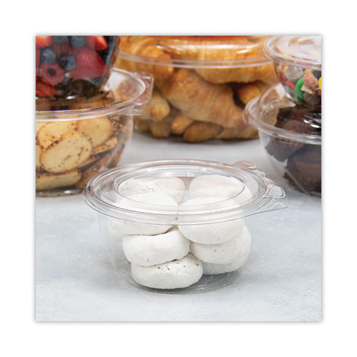 Picture of Tamper-Resistant, Tamper-Evident Bowls with Flat Lid, 16 oz, 5.5" Diameter x 2.7"h, Clear, Plastic, 240/Carton