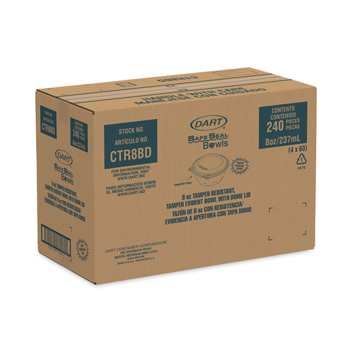 Picture of Tamper-Resistant, Tamper-Evident Bowls with Dome Lid, 8 oz, 5.5" Diameter x 2.1"h, Clear, Plastic, 240/Carton