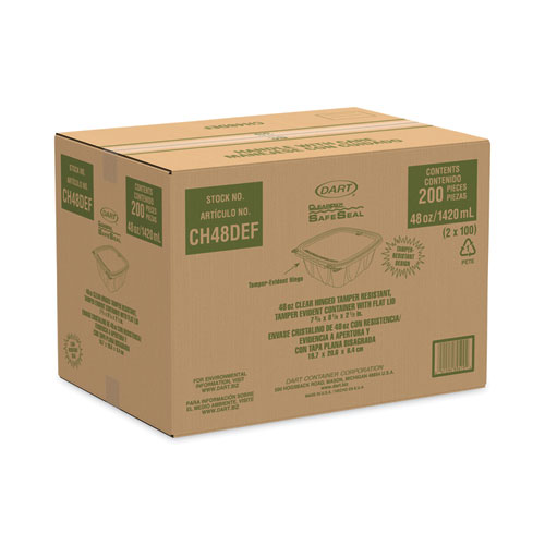 Picture of ClearPac SafeSeal Tamper-Resistant/Evident Containers, Flat Lid, 48 oz, 7.8 x 8.1 x 2.5, Clear, Plastic, 100/Bag, 2 Bags/CT