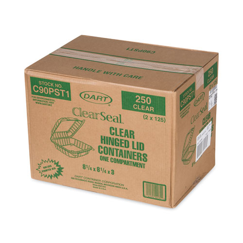 Picture of ClearSeal Hinged-Lid Plastic Containers, 8.3 x 8.3 x 3, Clear, Plastic, 250/Carton