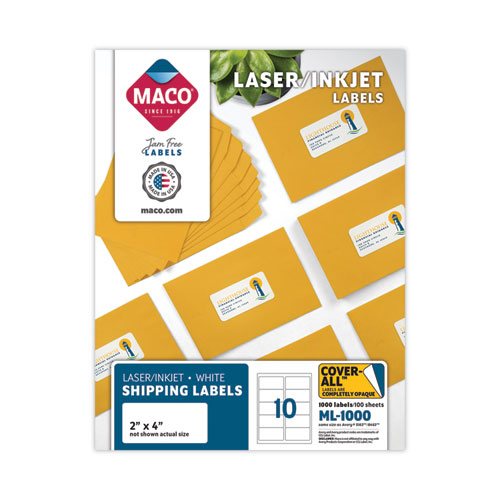 Cover-All+Opaque+Laser%2Finkjet+Shipping+Labels%2C+Inkjet%2Flaser+Printers%2C+2+X+4%2C+White%2C+10+Labels%2Fsheet%2C+100+Sheets%2Fbox