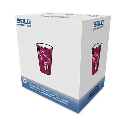 Picture of Paper Hot Drink Cups in Bistro Design, 16 oz, Maroon, 300/Carton