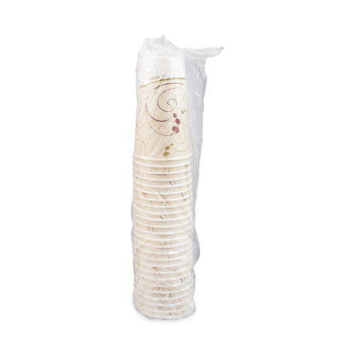 Picture of Double Sided Poly Paper Cold Cups, 44 oz, Symphony Design, Tan/Maroon/White, 40/Pack, 12 Packs/Carton