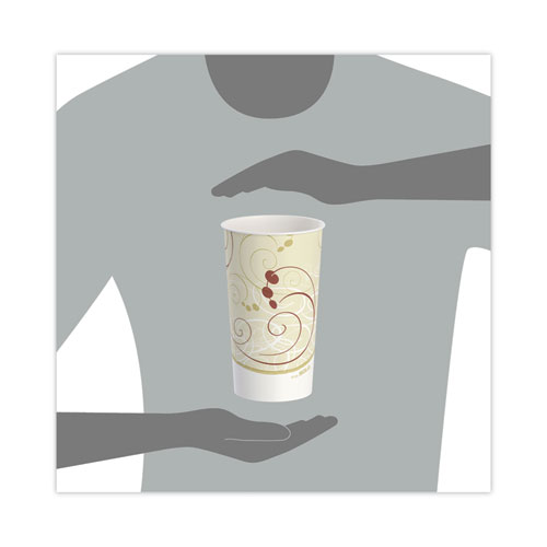 Picture of Double Sided Poly Paper Cold Cups, 44 oz, Symphony Design, Tan/Maroon/White, 40/Pack, 12 Packs/Carton