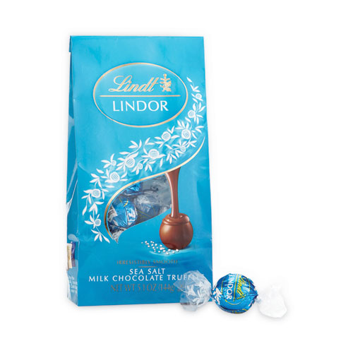 Picture of Lindor Truffles Milk Chocolate Sea Salt, 5.1 oz Bag, 3 Bags/Pack