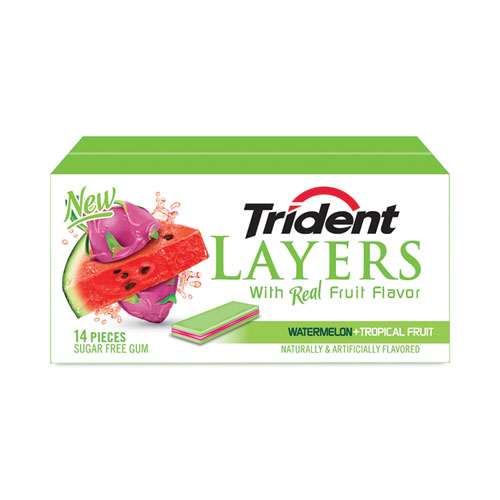 Picture of Layers Gum, Watermelon and Tropical Fruit, 14/Pack, 12 Packs/Box, Ships in 1-3 Business Days