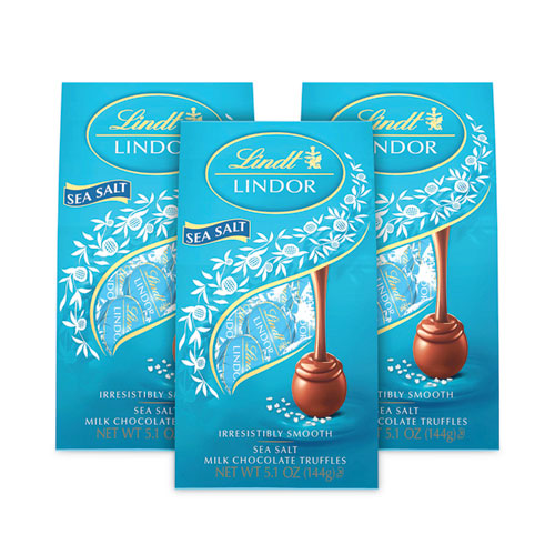 Picture of Lindor Truffles Milk Chocolate Sea Salt, 5.1 oz Bag, 3 Bags/Pack