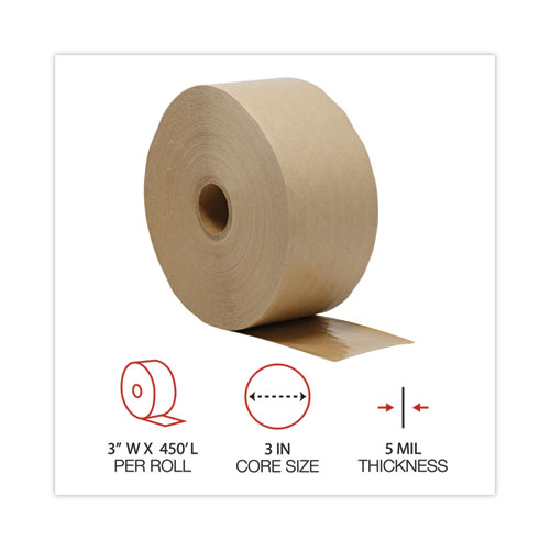 Picture of Glass-Fiber Reinforced Gummed Kraft Sealing Tape, 3" Core, 3" x 450 ft, Brown, 10/Carton