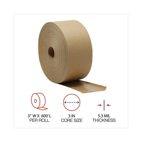 Picture of Gummed Kraft Sealing Tape, 3" Core, 3" x 600 ft, Brown, 10/Carton