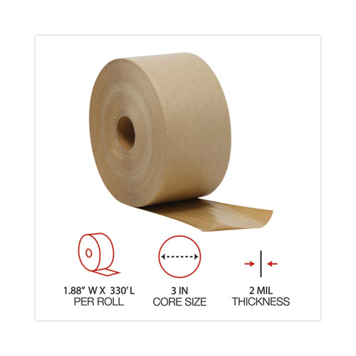 Picture of Glass-Fiber Reinforced Gummed Kraft Sealing Tape, 3" Core, 3" x 375 ft, Brown, 8/Carton