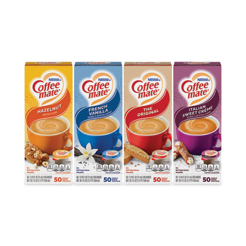 Picture of Liquid Coffee Creamer, French Vanilla/Hazelnut/Italian Sweet Cream/Original, 0.38 oz Mini Cups, 200/Carton