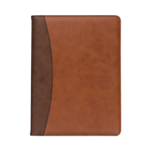 Two-Tone+Padfolio+with+Spine+Accent%2C+10.6w+x+14.25h%2C+Polyurethane%2C+Tan%2FBrown