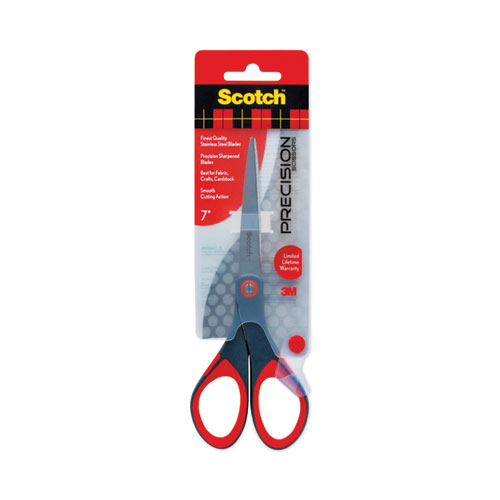 Picture of Precision Scissors, Pointed Tip, 7" Long, 2.5" Cut Length, Gray/Red Straight Handle