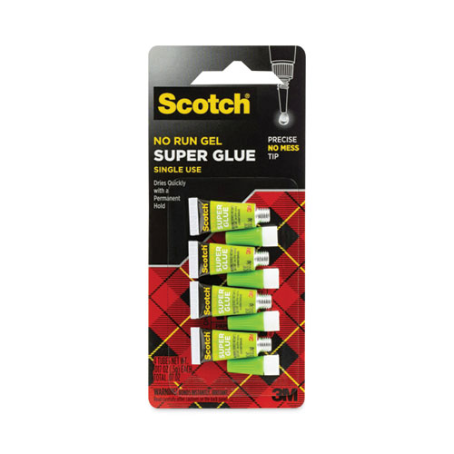 Picture of Single Use Super Glue No-Run Gel, 0.02 oz, Dries Clear, 4/Pack
