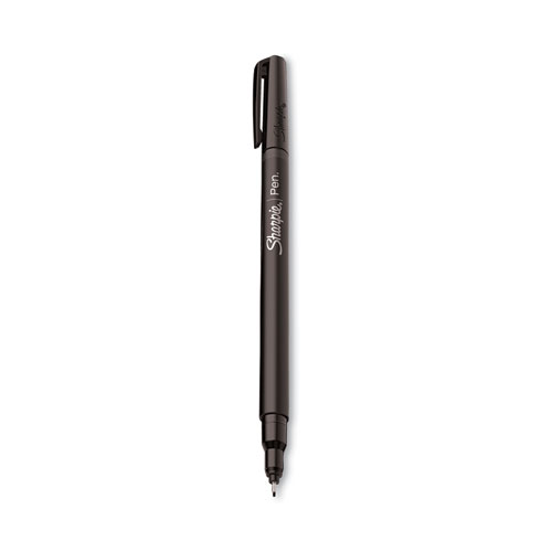 Picture of Water-Resistant Ink Porous Point Pen, Stick, Fine 0.4 mm, Black Ink, Black Barrel, Dozen