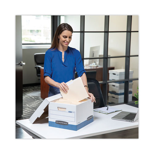 Picture of STOR/FILE Medium-Duty Storage Boxes with Dividers, Letter Files, 12.88" x 25.38" x 10.25", White/Blue, 12/Carton