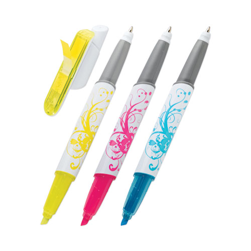 Picture of Flag+ Highlighter and Pen, Assorted Ink/Flag Colors, Chisel/Conical Tips, Assorted Barrel Colors/Graphics, 3/Pack
