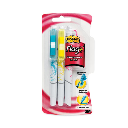 Picture of Flag+ Highlighter and Pen, Assorted Ink/Flag Colors, Chisel/Conical Tips, Assorted Barrel Colors/Graphics, 3/Pack