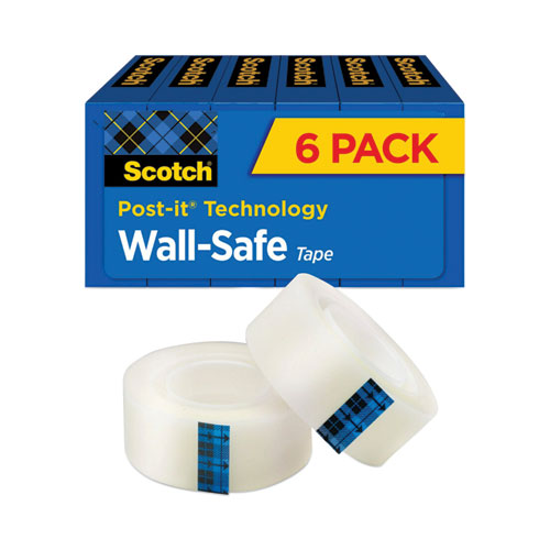 Picture of Wall-Safe Tape, 1" Core, 0.75" x 66.66 ft, Clear, 6/Pack
