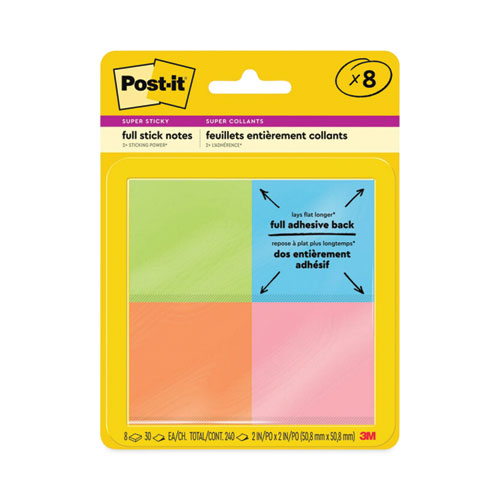 Post-it%C2%AE+Super+Sticky+Full+Adhesive+Notes+-+Energy+Boost+Color+Collection+-+200+-+2%26quot%3B+x+2%26quot%3B+-+Square+-+25+Sheets+per+Pad+-+Unruled+-+Green%2C+Blue%2C+Orange%2C+Pink+-+Paper+-+Self-adhesive%2C+Removable+-+8+%2F+Pack