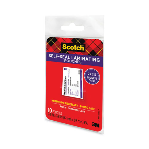 Picture of Self-Sealing Laminating Pouches, 9.5 mil, 3.88" x 2.44", Gloss Clear, 25/Pack