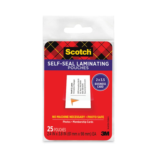 Picture of Self-Sealing Laminating Pouches, 9.5 mil, 3.88" x 2.44", Gloss Clear, 25/Pack