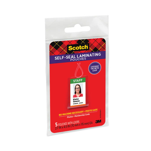 Picture of Self-Sealing Laminating Pouches, 12.5 mil, 2.81" x 4.5", Gloss Clear, 5/Pack