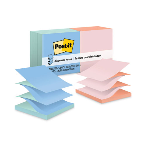 Picture of Original Pop-up Refill, Beachside Cafe Collection Alternating-Color Value Pack, 3" x 3", 100 Sheets/Pad, 12 Pads/Pack