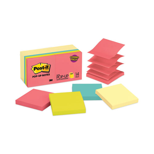 Picture of Original Pop-up Notes Value Pack, 3" x 3", (8) Canary Yellow, (6) Poptimistic Collection Colors, 100 Sheets/Pad, 14 Pads/Pack