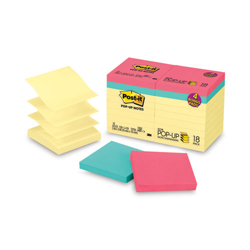 Picture of Original Pop-up Notes Value Pack, 3 x 3, (14) Canary Yellow, (4) Poptimistic Collection Colors, 100 Sheets/Pad, 18 Pads/Pack